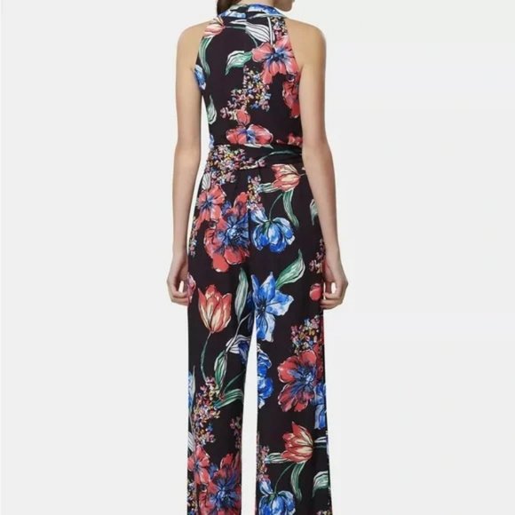 NWT Tahari ASL Halter Jumpsuit Floral Sleeveless Stretch Pockets Belted.  SZ 10 - Picture 2 of 4